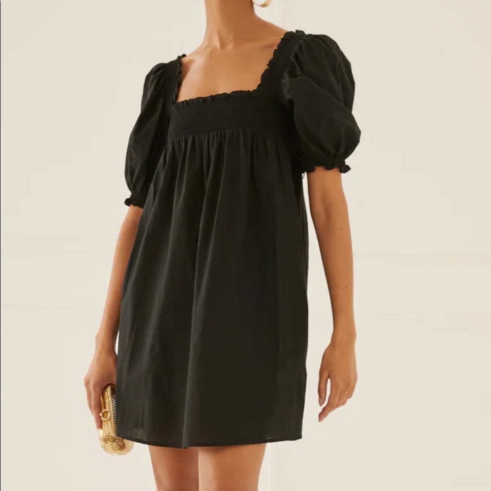 NWT Something Navy Smocked Puff Shoulder Mini Dress